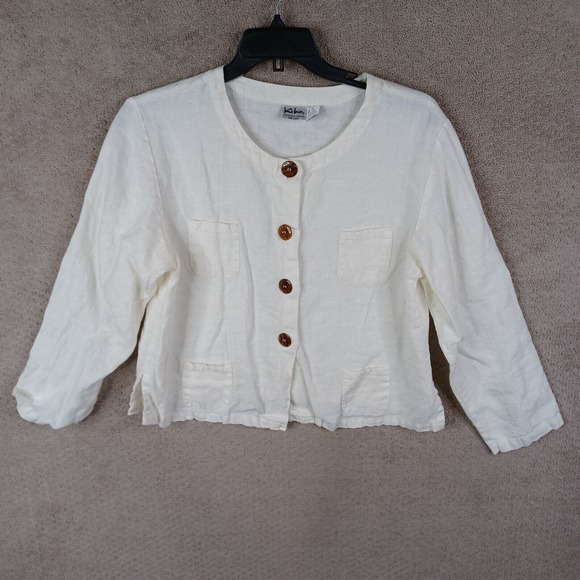 Kiko Tops - Vintage Kiko Shirt Womens One Size White Button Up Round Neck Top 100% Linen